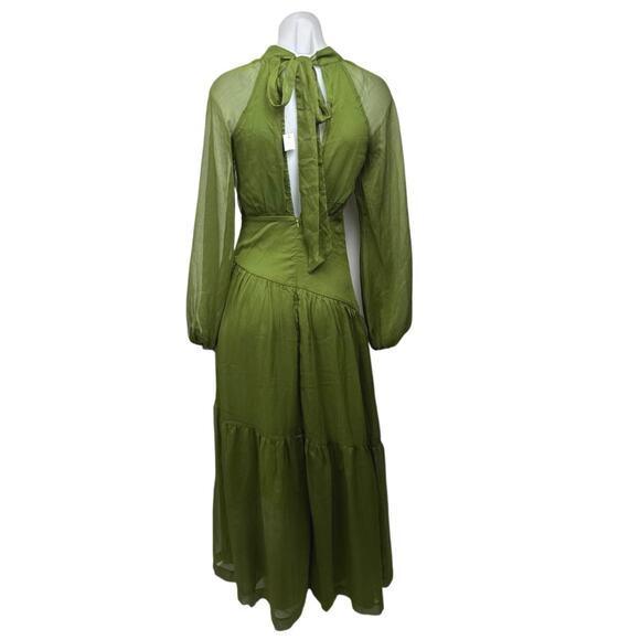 NEW Petal & Pup Julip Green Long Puff Sleeve Mock Neck Mesh Tiered Maxi Dress XS - Picture 4 of 6